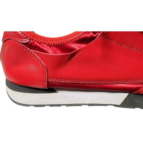 Balenciaga Satin Calfskin Womens Race Runner Sneakers EU 41 Rouge Groseille - Picture 3 of 11